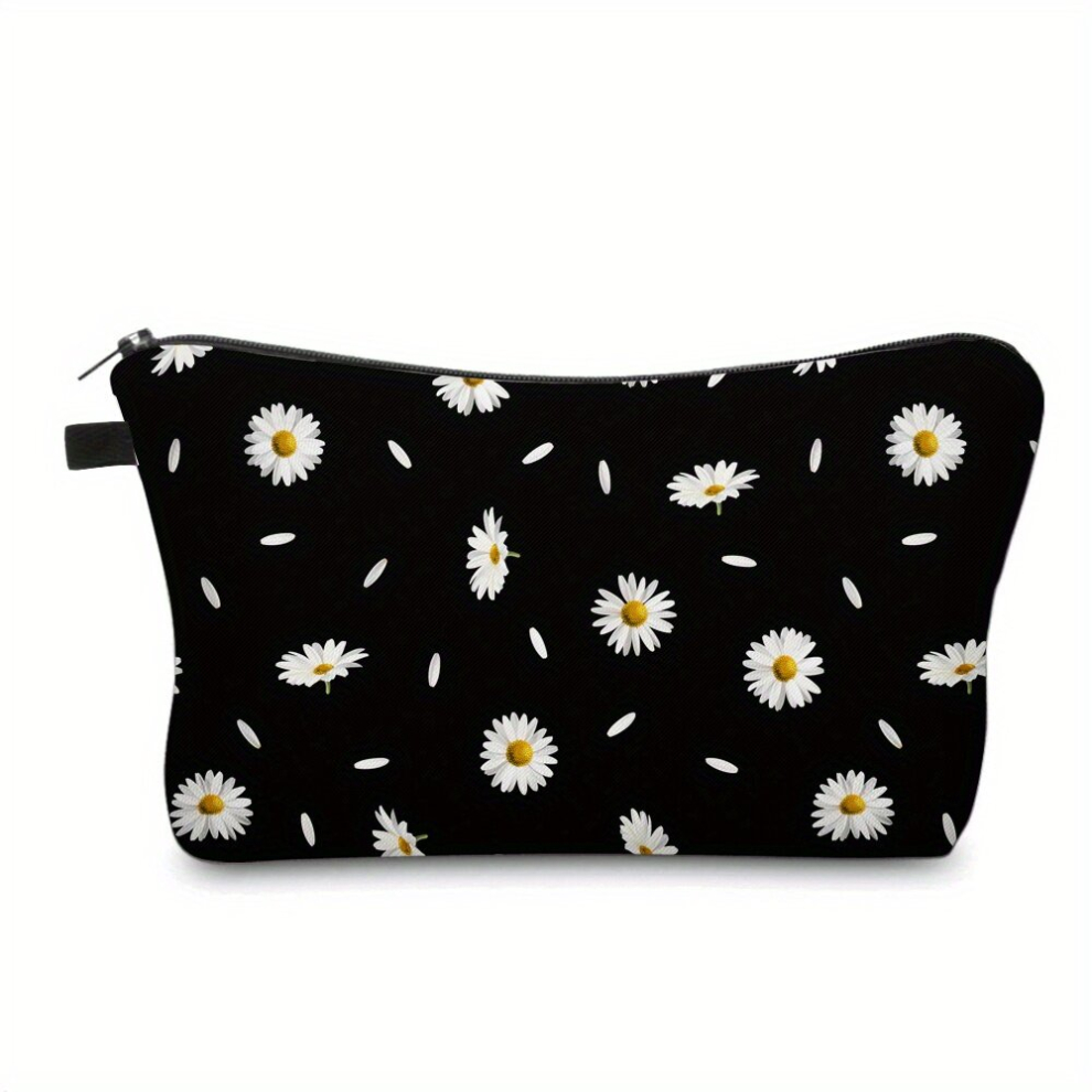 Daisy Print Zipper Makeup Bag For Women Waterproof Purse Makeup Bag Roomy Travel Toiletry Bag Accessories Organizer