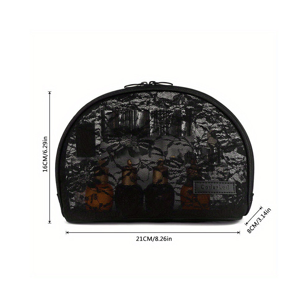 Floral Mesh Makeup Bag For Women Breathable Roomy Zipper Makeup Pouch Toiletry Bag Travel Accessories Organizer