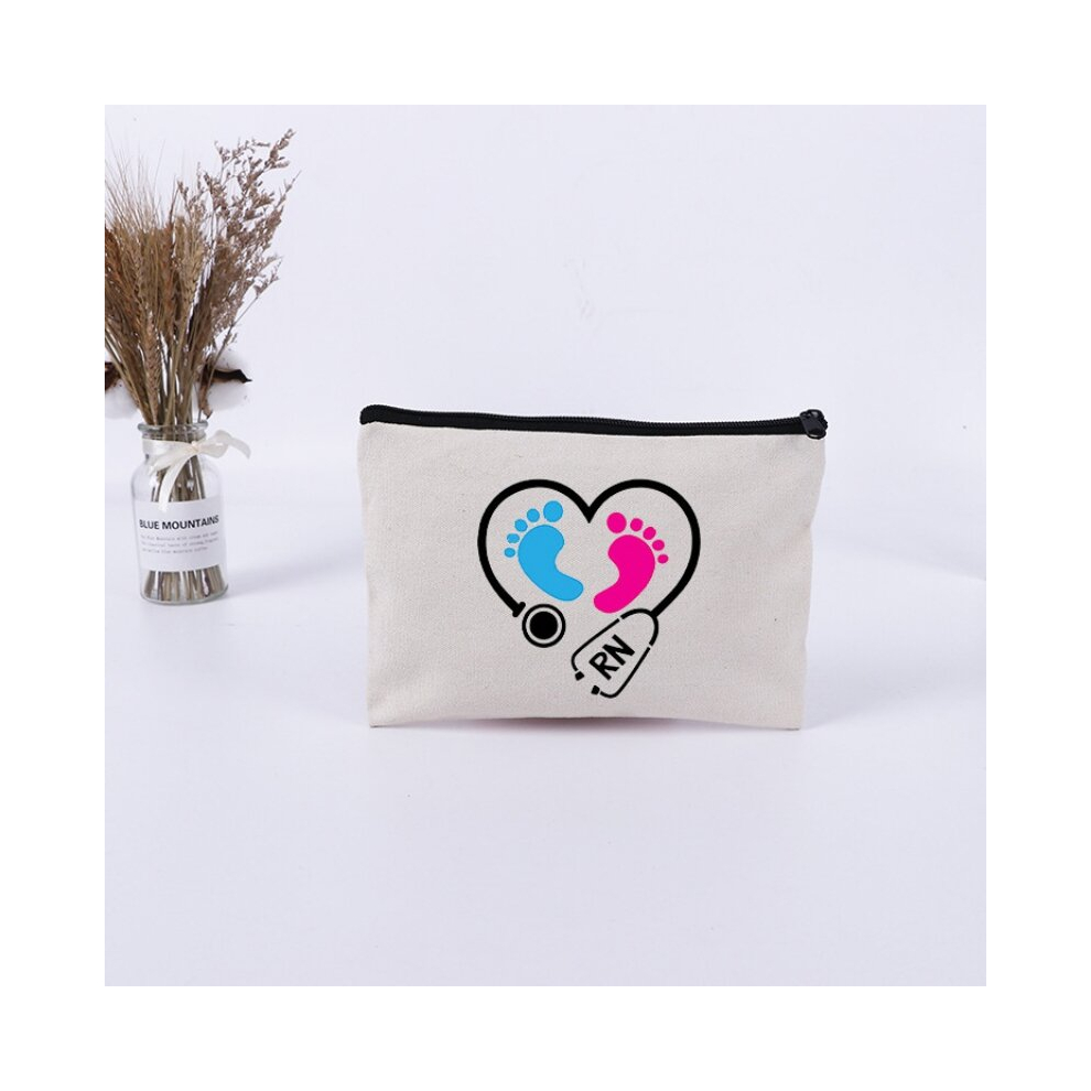Water Resistant Letter Print Canvas Cosmetic Bag for Women Roomy Makeup Pouch with Zipper Perfect Travel Accessories Organizer