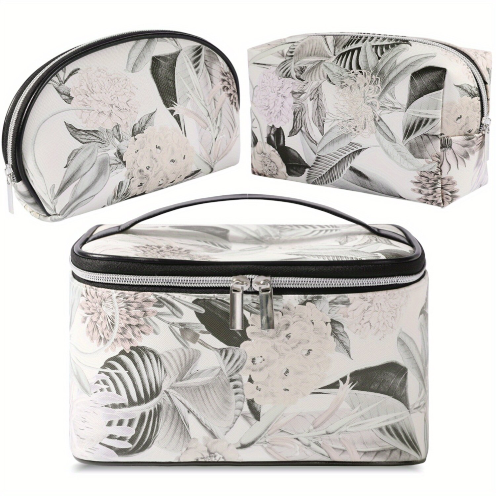 Grey 3Pcs Travel Makeup Bag Set For Women Large Waterproof Marble Cosmetic Bag Function Organizer Case With Zipper Toiletry Bags