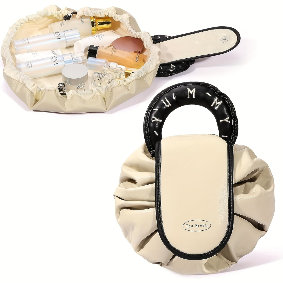 Flat Lay Makeup Bag Travel Make Up Bag Organiser For Cosmetics Tools Drawstring Makeup Storage Bag For Skin Care Toiletries Large Capacity Travel Cosm