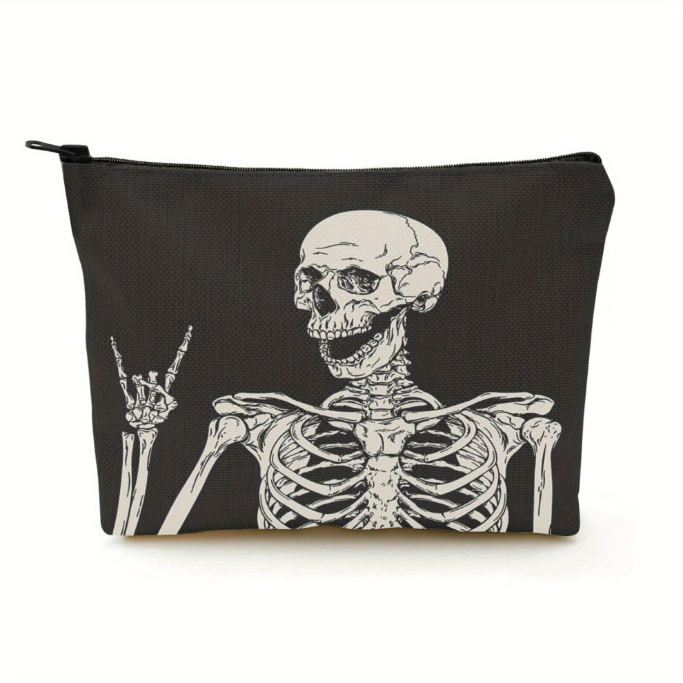 Skull Skeleton Printed Cosmetic Bag For Women Makeup Bags Travel Toiletry Kit Case Accessories Organizer Pouch Halloween