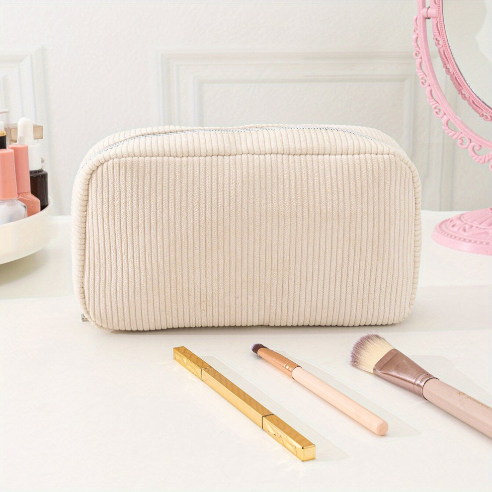 Orange Corduroy Cosmetic Bag With Silvery Zipper Roomy Portable To Carry Multifunctional Toiletry Bag Suitable For Home Or Travel Storage