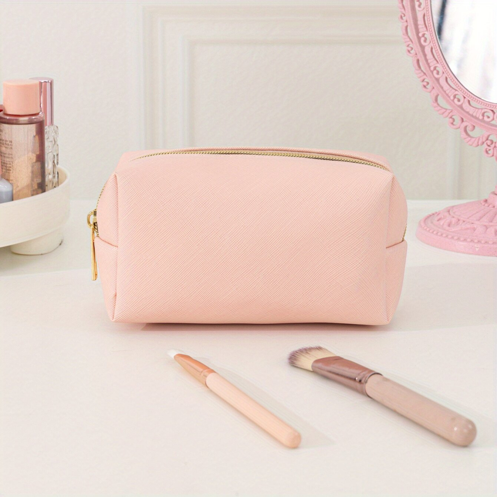 Pink Cosmetic Bag For Women Makeup Bag Pu Large Capacity Purse Travel Toiletry Zipper Storage Pouch Make Up Brushes Organizer For