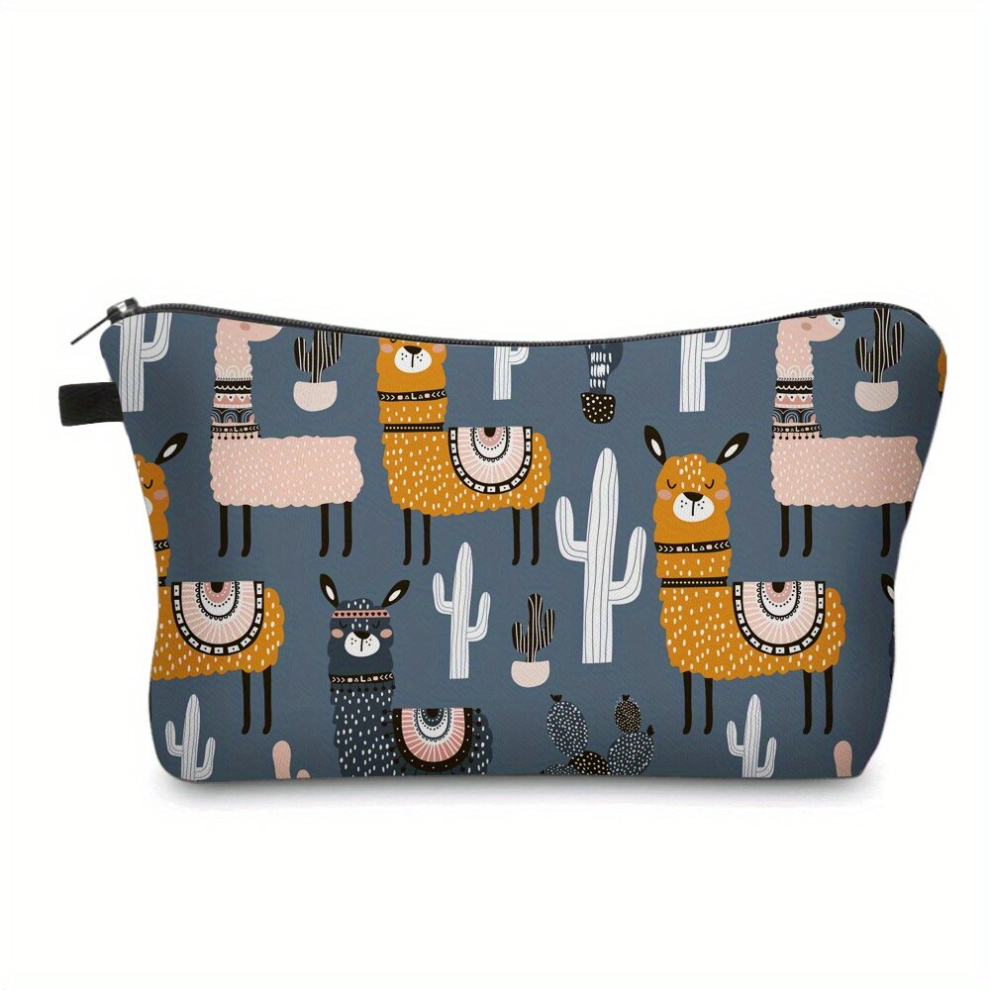 Alpaca Cactus Print Cosmetic Bag For Women Adorable Roomy Makeup Bag Travel Water Resistant Toiletry Bag Accessories Organizer