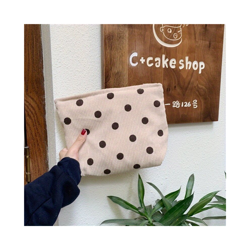 Corduroy Smile Face Cosmetic Bag For Women Makeup Bag Large Capacity Purse Travel Toiletry Zipper Storage Pouch Make Up Brushes Organizer For