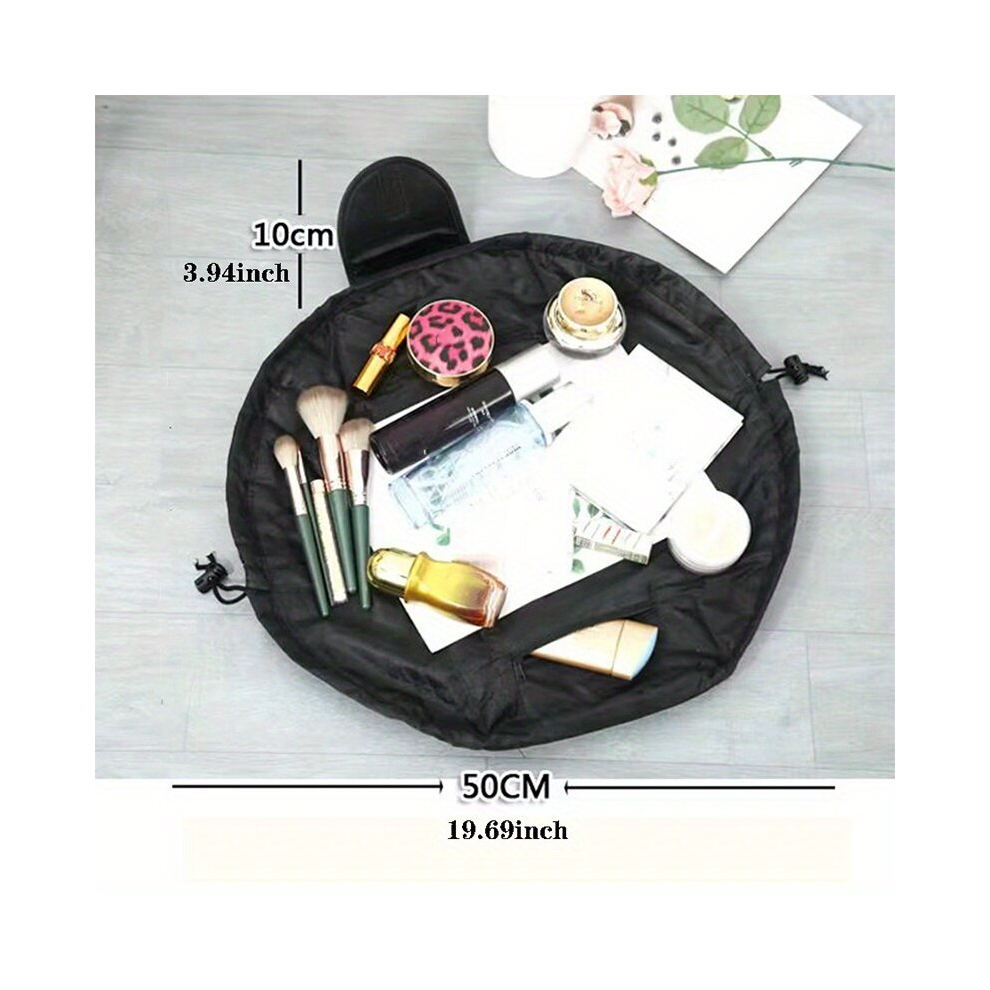 Black Drawstring Makeup Bag Magic Cosmetic Pouch Bag With Drawstring Lay Flat Travel Makeup Organizer Pouch