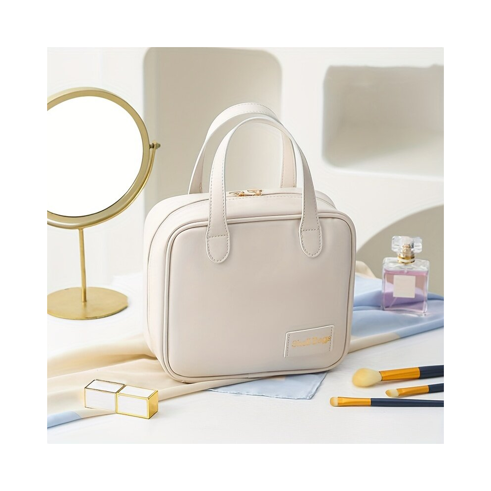 PU Makeup Bag With Large Capacity Portable Small Square Zipper Cosmetic Bag Cosmetics Storage Bag With Handle Travel Toiletry Bag For Women