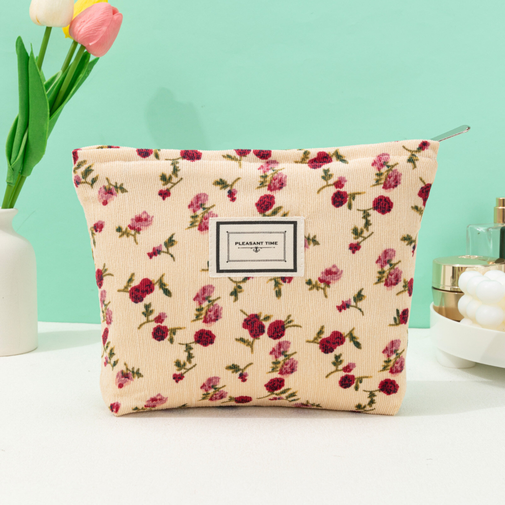 Flower Print Zipper Makeup Bag Roomy Cosmetic Pouch for Women Perfect Travel Accessories Organizer