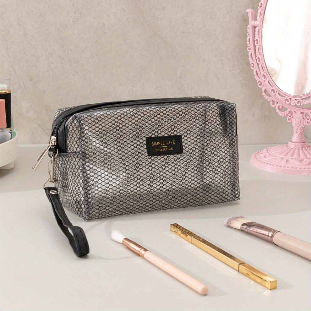 Grid Pattern Makeup Bag With Waterproof And Portable Large Capacity Toiletry Bag For Both Men And Women