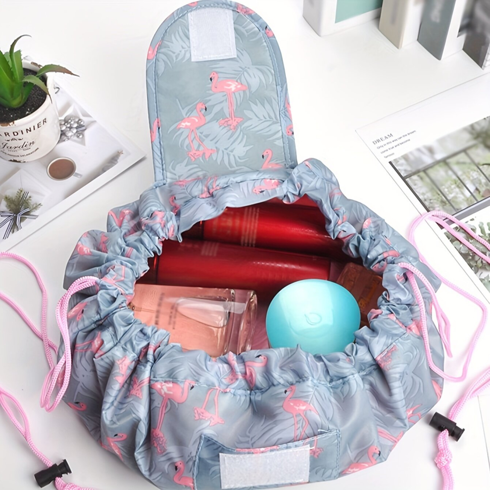 Multicoloured Flamingo Pattern Drawstring Makeup Bag Travel Toiletry & Cosmetic Organizer Daily Use & Ideal For Magic Cosmetic Bag Portable Makeup Bag For Ladies