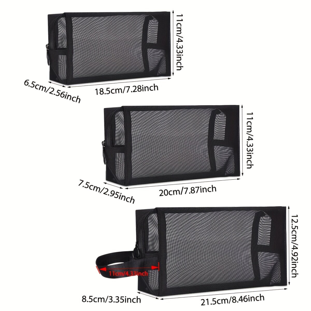 3pcs Portable Mesh Makeup Bags Toiletry Bag With Zipper Portable Lightweight Mesh Travel Cosmetic Storage Bag Spacious Mesh Cosmetic Bags