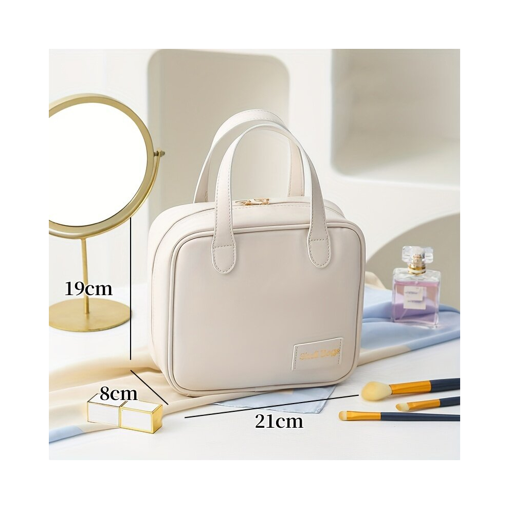 White Pu Travel Makeup Bag With Handle Small Cosmetic Bag For Purse Waterproof Portable Toiletry Bag For Women Organizer Case For Cosmetics And Toiletries