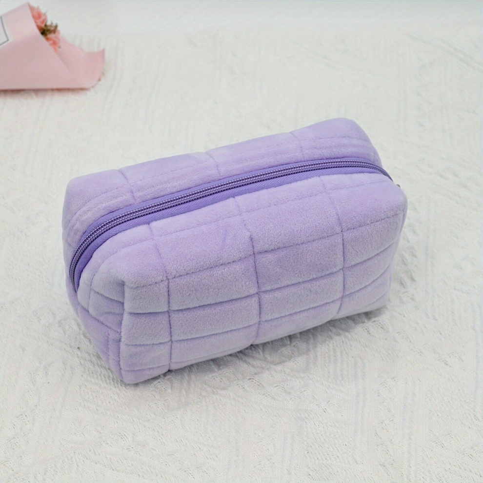 Purple Makeup Bag Zipper Pouch Small Checkered Cosmetic Bag Travel Storage Organizer Toiletry Bag Large Capacity Pink