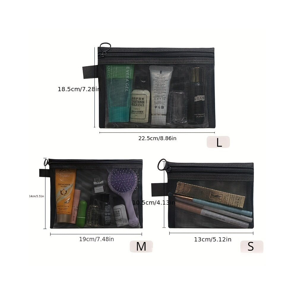 1 3pcs Mesh Cosmetic Bags Set Large Capacity functional Travel Makeup Pouches Lipstick Skincare Products Storage And Toiletries Organizing