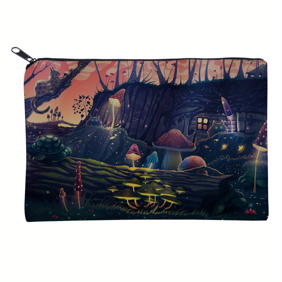 Multicoloured Cosmetic Bag For Women Small Colorful Mushroom Print Square Makeup Bag For Purse Travel Toiletry Bag Accessories Organizer Zipper Pouch Gift Idea