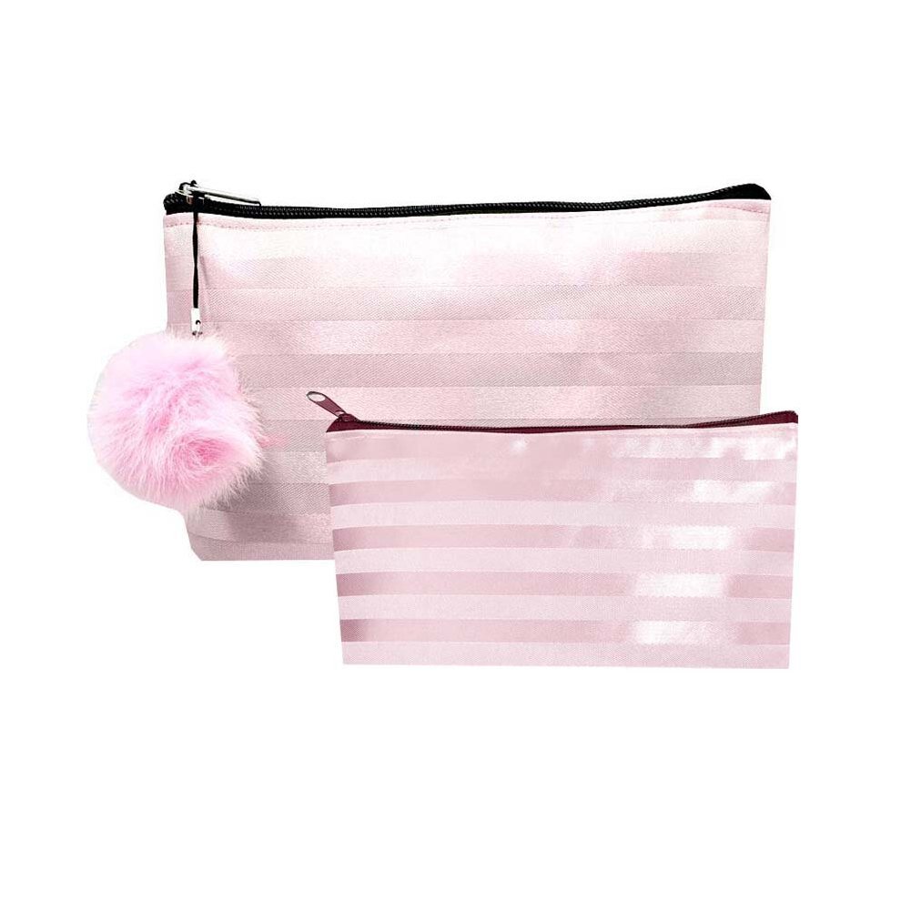 2Pcs Stripes Pattern Makeup Pouch And Multifunctional Waterproof Makeup Cases Cosmetic Bags Travel Toiletry Pouch Storage Bags Purse
