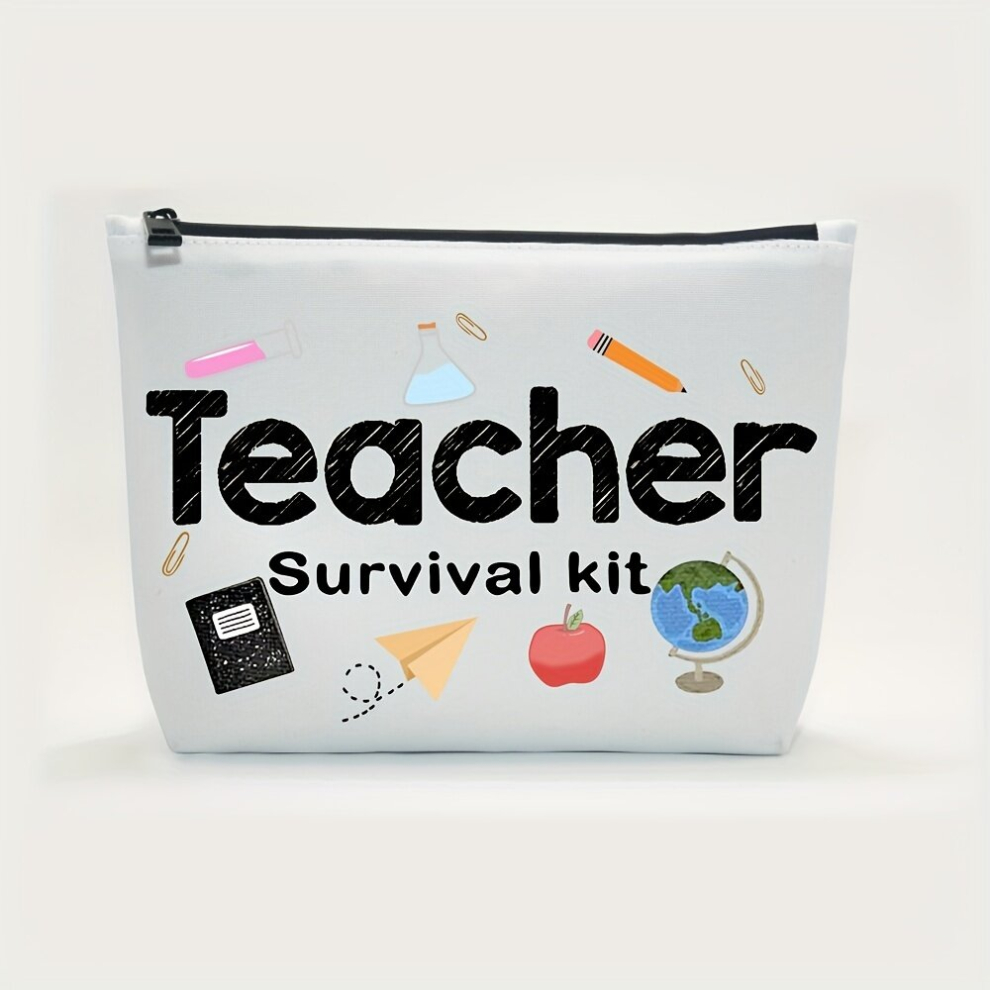 White Teacher Survival Kit Perfect Teacher Appreciation Gift For Women Cosmetic Bag Waterproof Makeup Bags For Preschool Elementary And High School Teachers