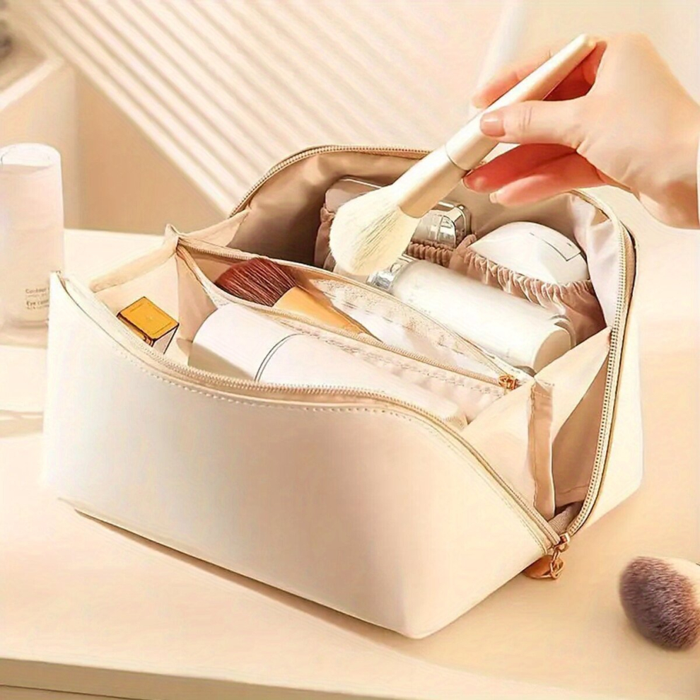 Multicoloured 1Pc Large Capacity Travel Cosmetic Bag Multifunctional Portable Makeup Bag Waterproof Zipper Organizer With Divider & Handle