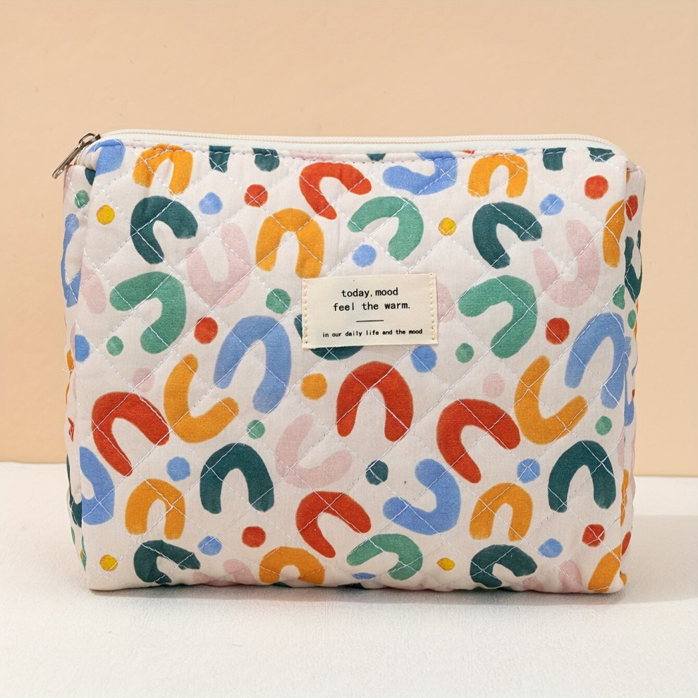 Multicoloured Colorful Uu Letter Quilted Cosmetic Bag Travel Makeup Pouch Makeup Bag For Purse Portable Toiletry Bag Accessories Organizer