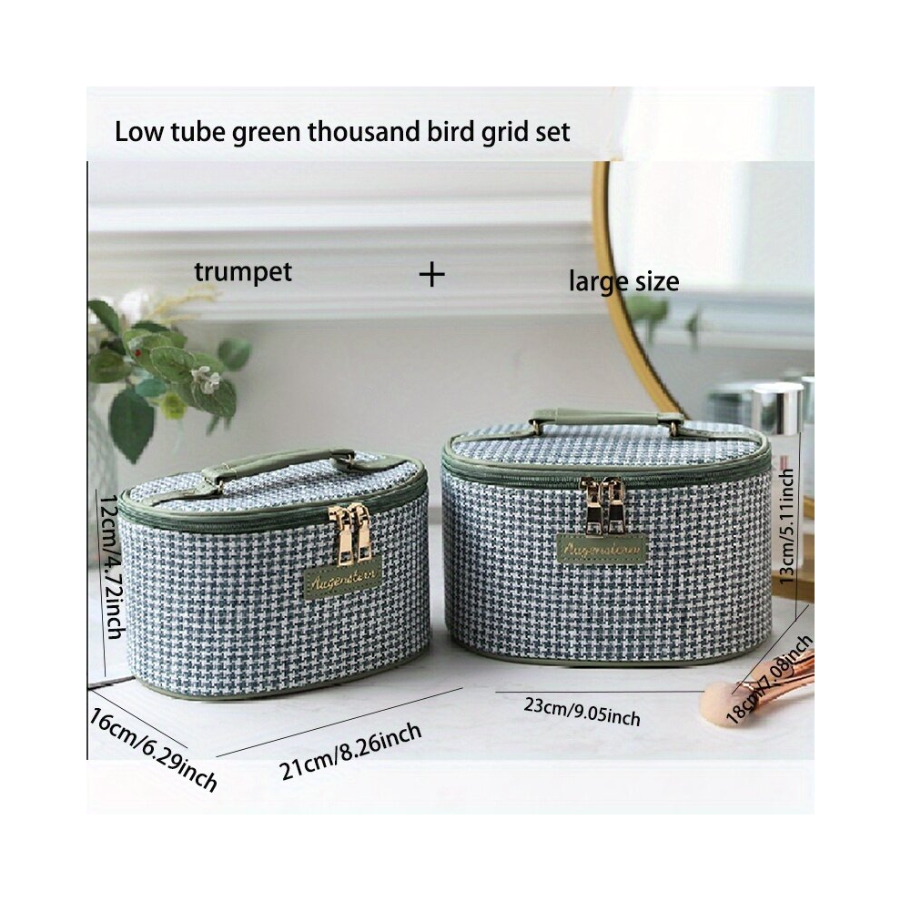 Houndstooth Makeup Bag Travel Case Large Capacity Toiletry Bag With Handle & Makeup Brush Holder Travel Organizer Great Gift For Girls And Women