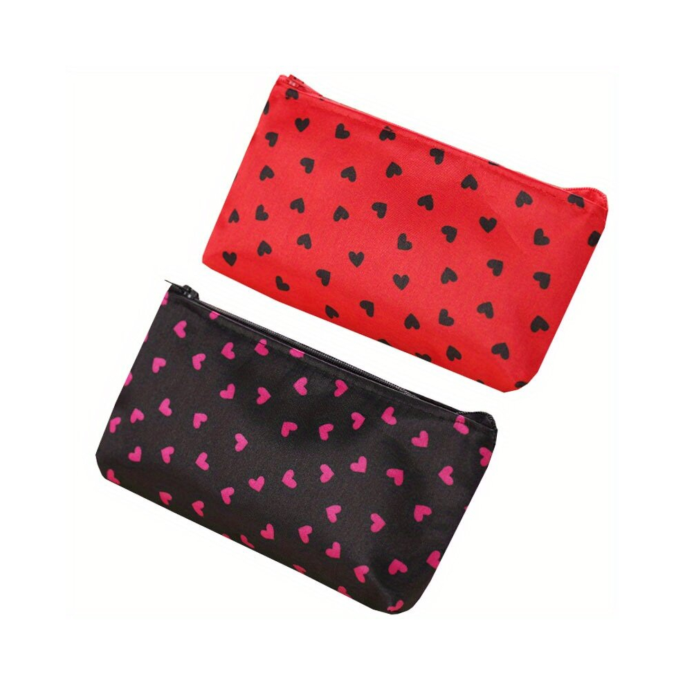 Multicoloured 2Pcs Zipper Makeup Pouch Heart Stripe Leopard Pattern Cosmetic Pouch Travel Toiletry Bag Carrying Purse Female Gift