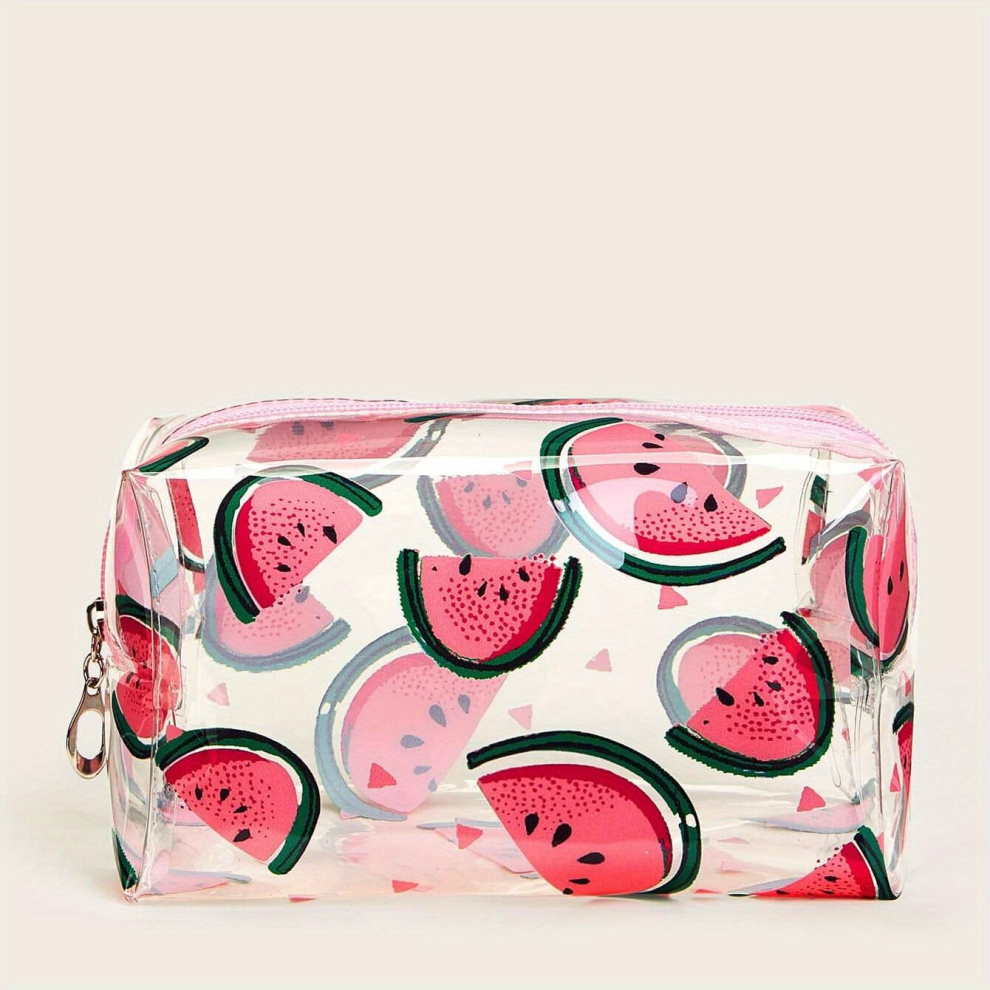 Watermelon Pattern Waterproof Makeup Bag Zipper Toiletry Bag For Women Small Travel Makeup Pouch Adorable Roomy Travel Water Resistant Cosmetic Purse