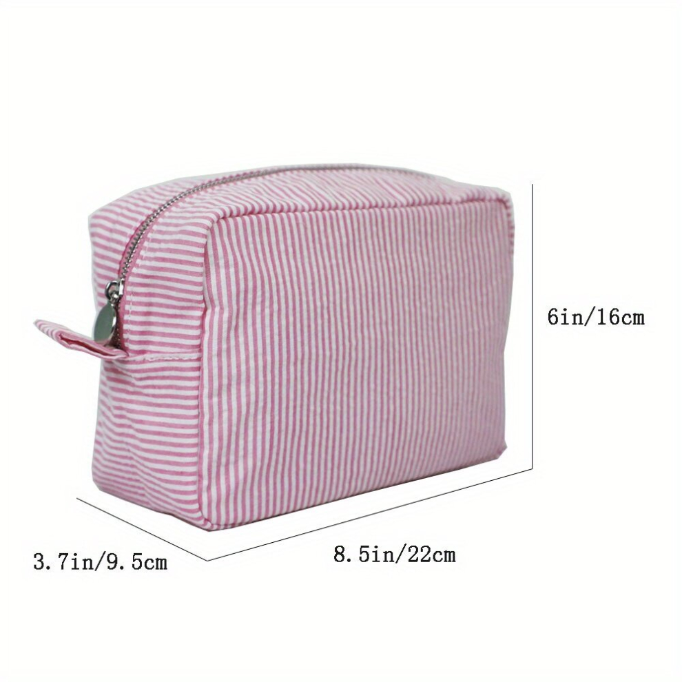 Seersucker Cosmetic Bag Large Capacity Makeup Pouch Travel Toiletry Case With Zipper Closure Seersucker Cosmetic Organizer For Women Girls