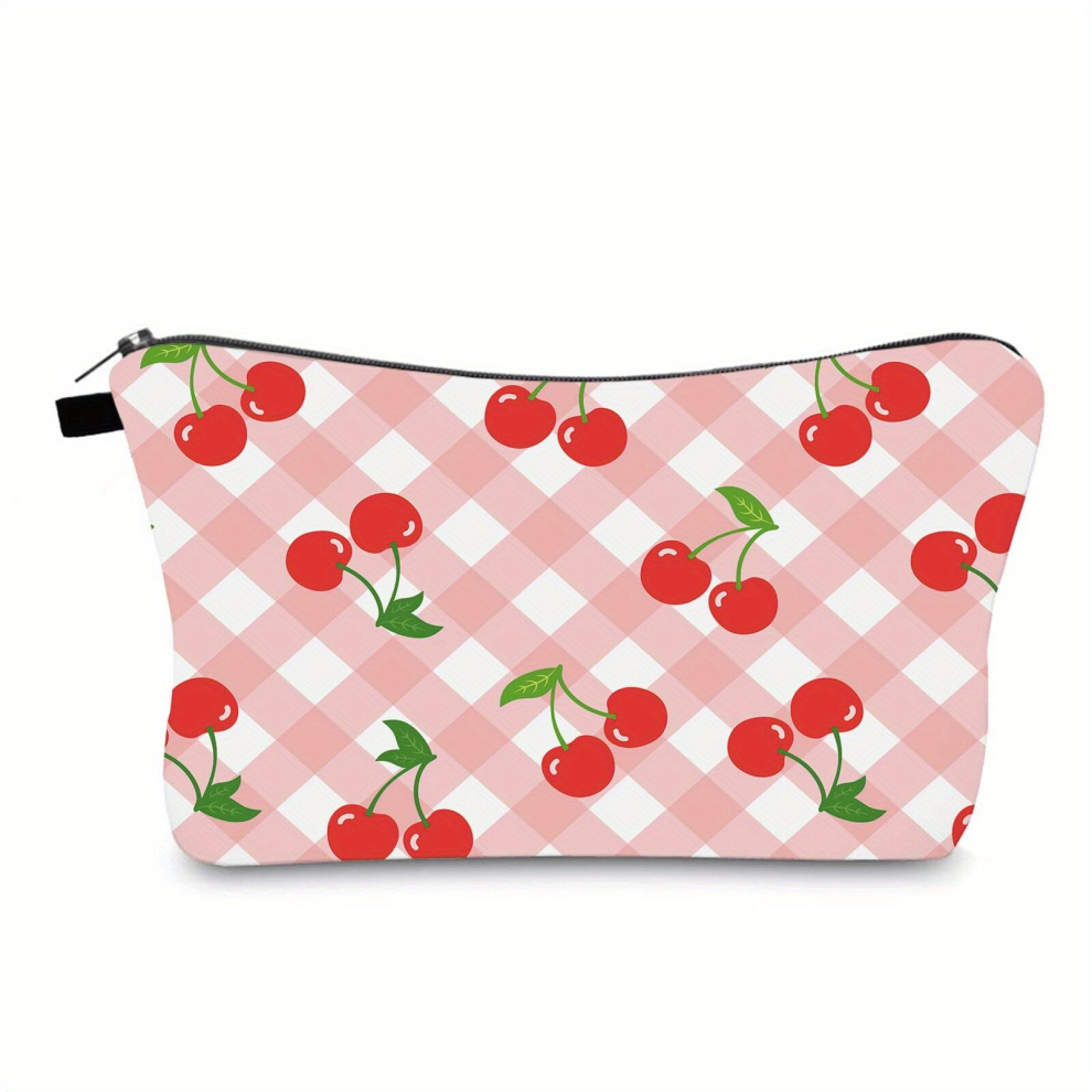 Multicoloured Plaid & Cherry Print Cosmetic Bag For Women Waterproof Purse Makeup Bag Roomy Travel Toiletry Bag Accessories Organizer