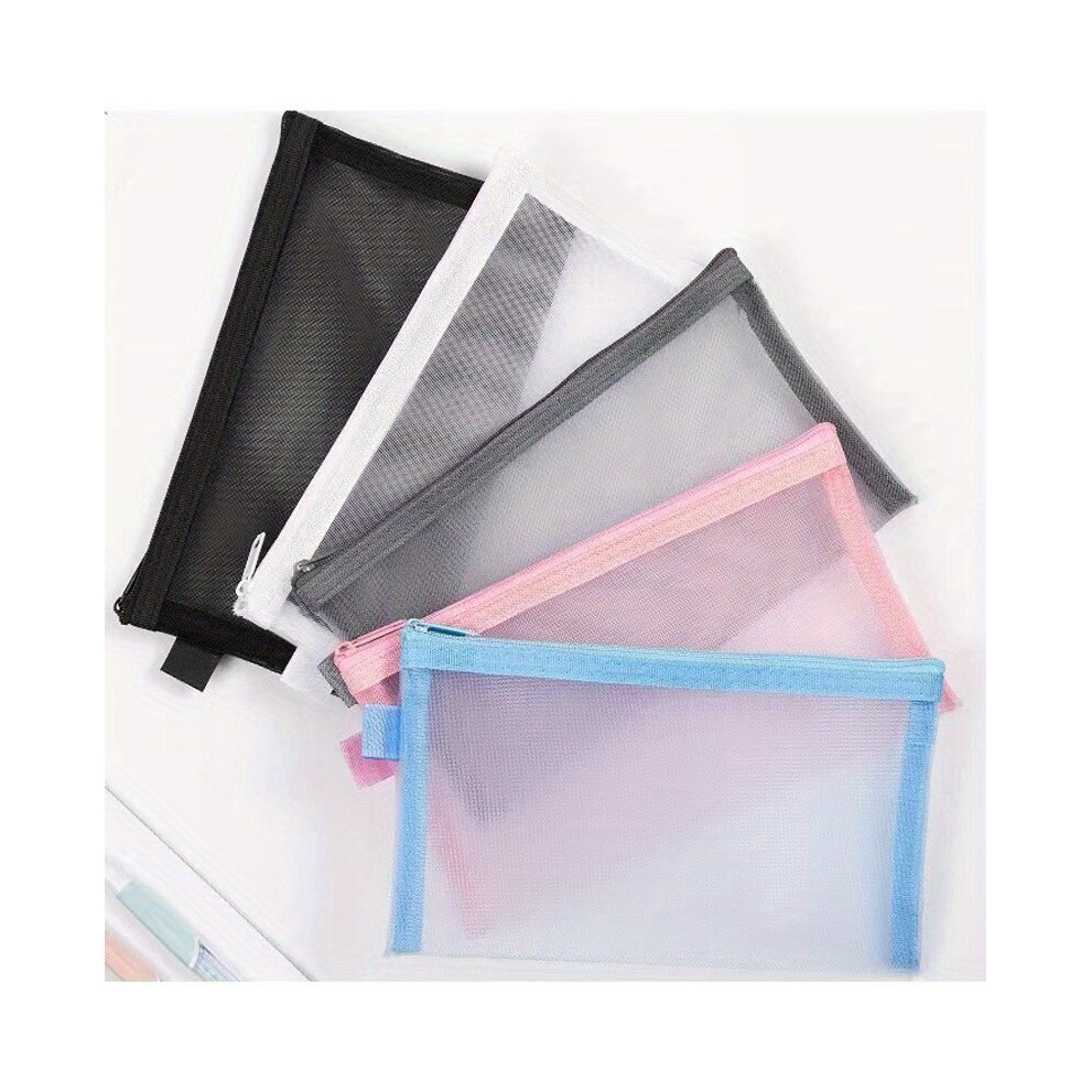 Multicoloured 5Pcs Multipurpose Nylon Mesh Cosmetic Bags Zipper Makeup Pouch Travel Cases Makeup Brushes Holder Pencil Case Travel Organizer