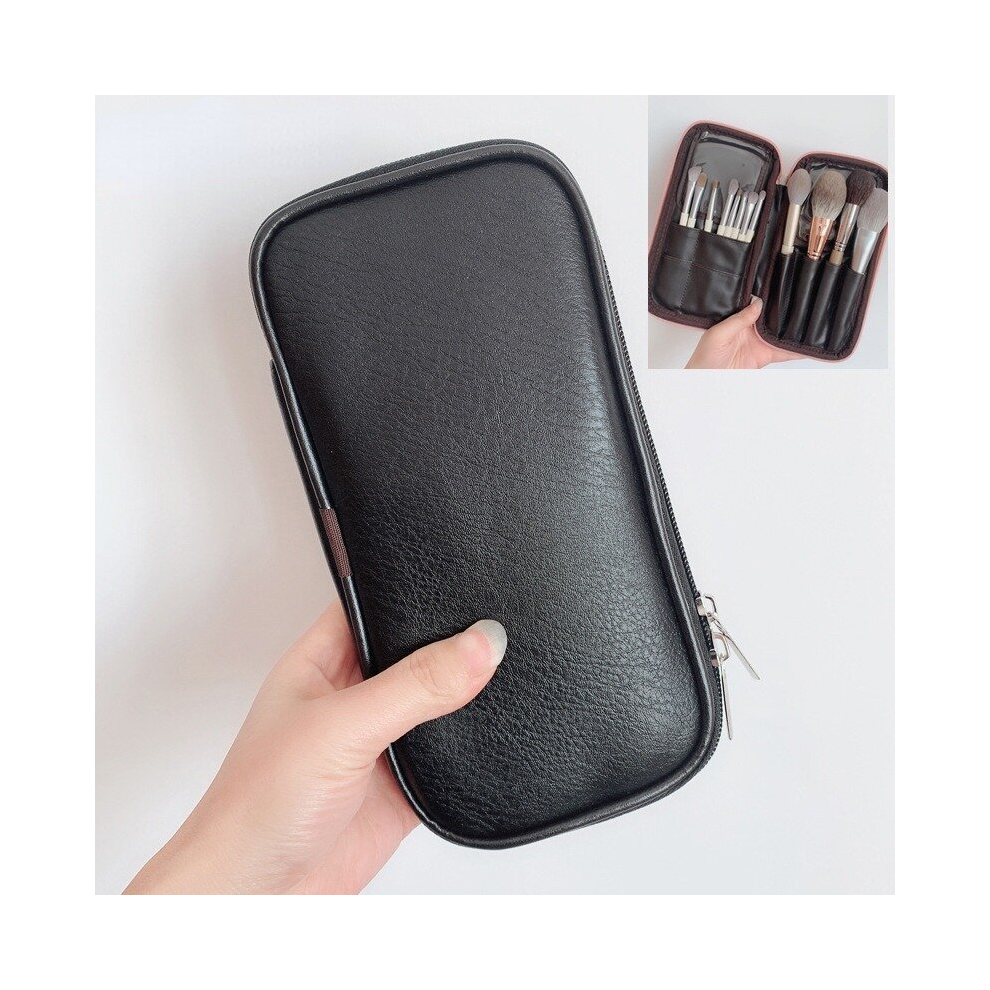 Makeup Brushes Organizer Bag Portable Cosmetic Brush Holder Pouch For Travel Double Zipper & PU Material