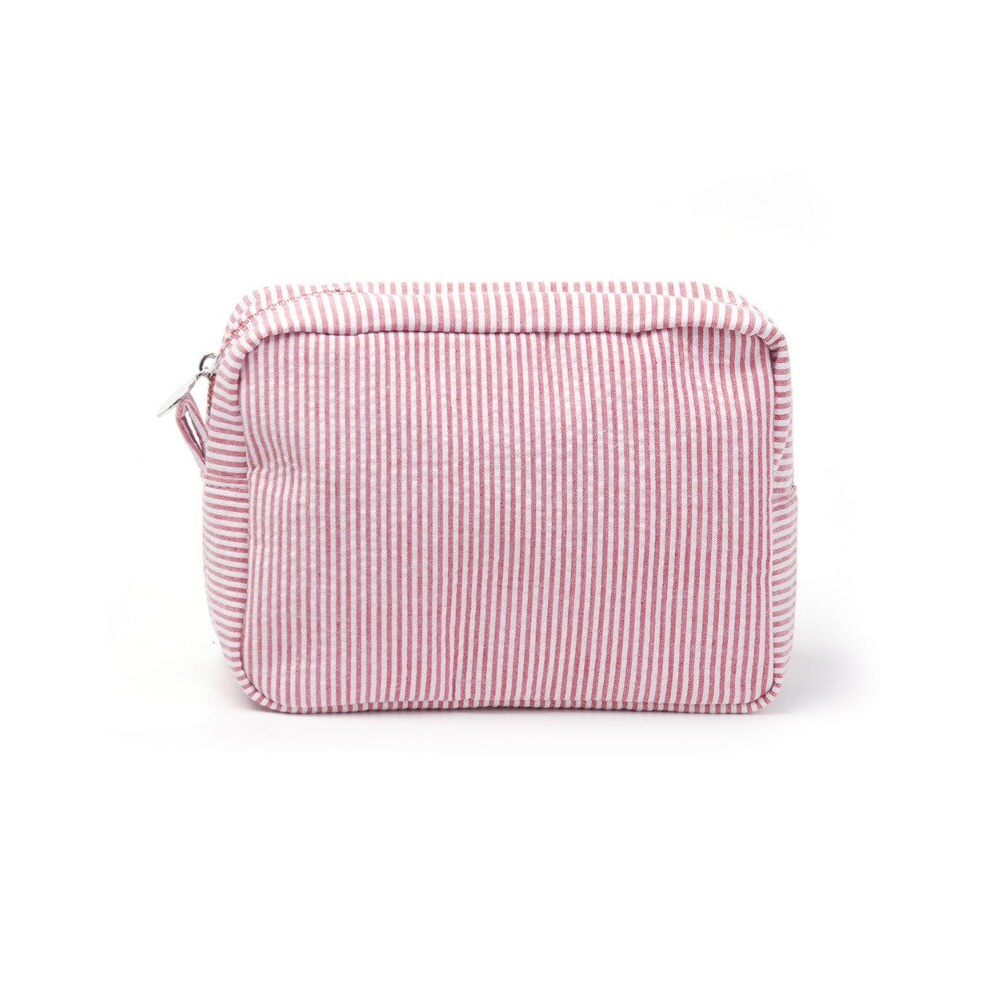 Seersucker Cosmetic Bag Roomy Makeup Pouch Travel Toiletry Case With Zipper Closure Cosmetic Organizer For Women Girls