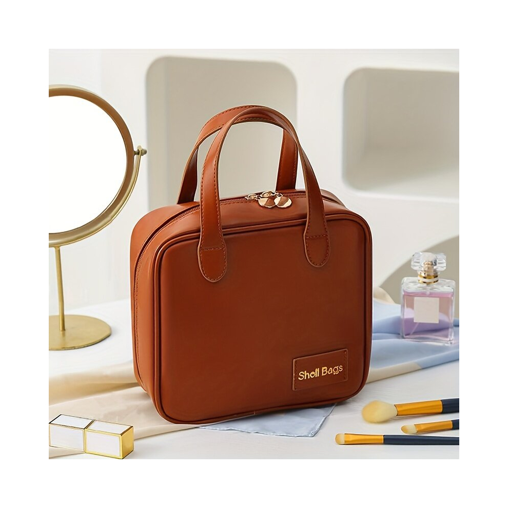 Brown Travel Makeup Bag Small Square Cosmetic Bag For Purse Waterproof Portable Toiletry Bag For Women Travel Organizer Case For Cosmetics And Toiletries