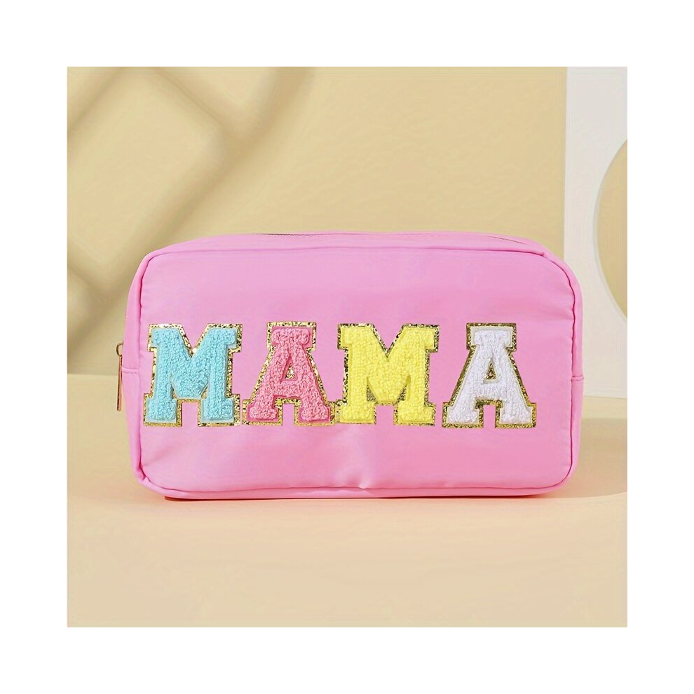 Multicoloured Waterproof Mama Pouch Makeup Bag Preppy Patch For Women And Girls Portable Travel Toiletry Bag With Glitter Perfect For Small Makeup And Toiletries