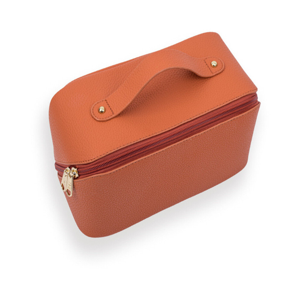 Orange Large Makeup Bag Portable Cosmetic Organizer Case Toiletry Bag Makeup Organizer Travel Purse Makeup Brush Pouch Bag