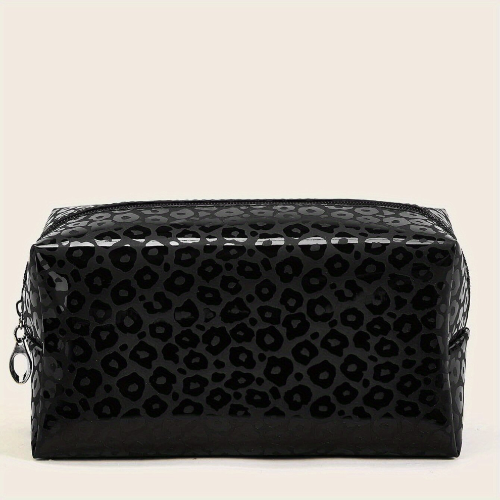 Roomy Leopard Print Makeup Bag with Zipper Perfect for Travel and Organization