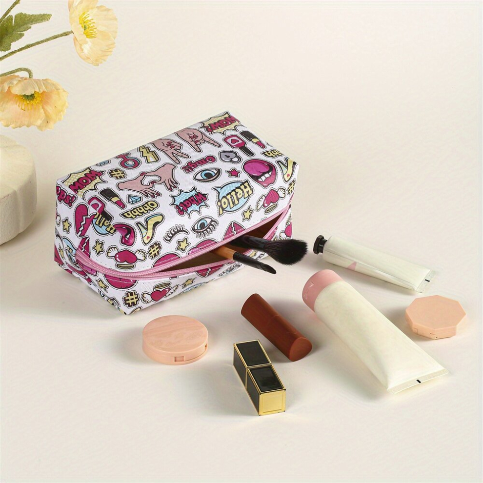 Cosmetics Letters Pattern Makeup Bag PU Roomy Creative Makeup Pouch Travel Makeup Accessories Organizer Female Gift