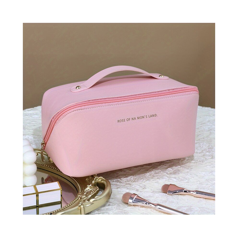 Pink Large Capacity Travel Cosmetic Bag Multifunctional Waterproof Portable Makeup Organizer Bag With Handle Ideal For Travel