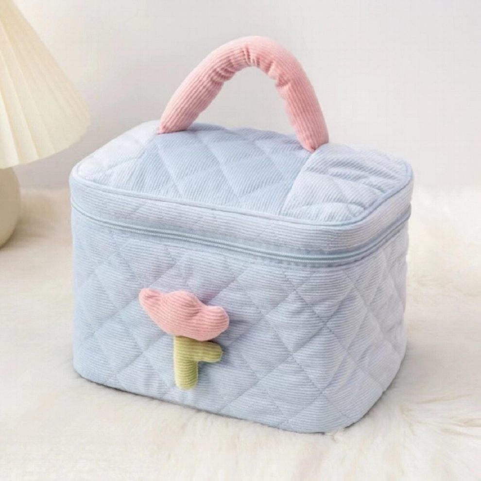 Multicoloured Large Capacity Travel Cosmetic Bag Makeup Organizer Vintage Style Toiletry Bag Corduroy With Handle