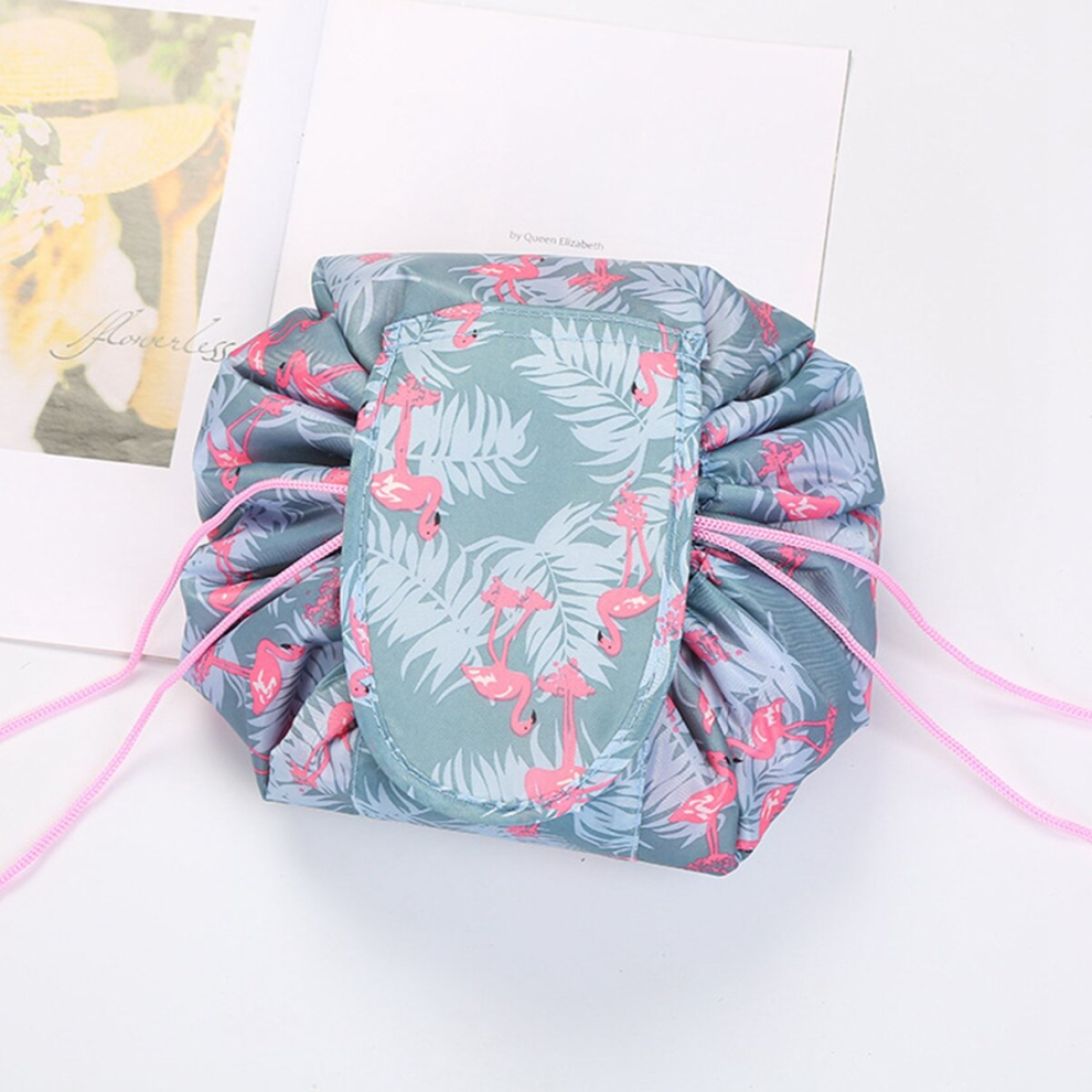 Multicoloured Drawstring Makeup Bag Magic Cosmetic Pouch Bag Drawstring Lay Flat Waterproof Travel Makeup Organizer Pouch Flamingo