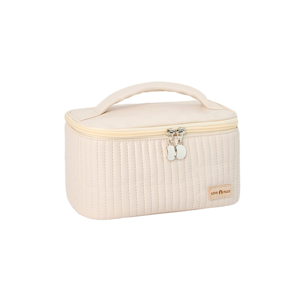 Large Capacity Waterproof Makeup Bag with Handle and Letter Patch Decor Perfect for Travel and Organizing Cosmetics and Brushes
