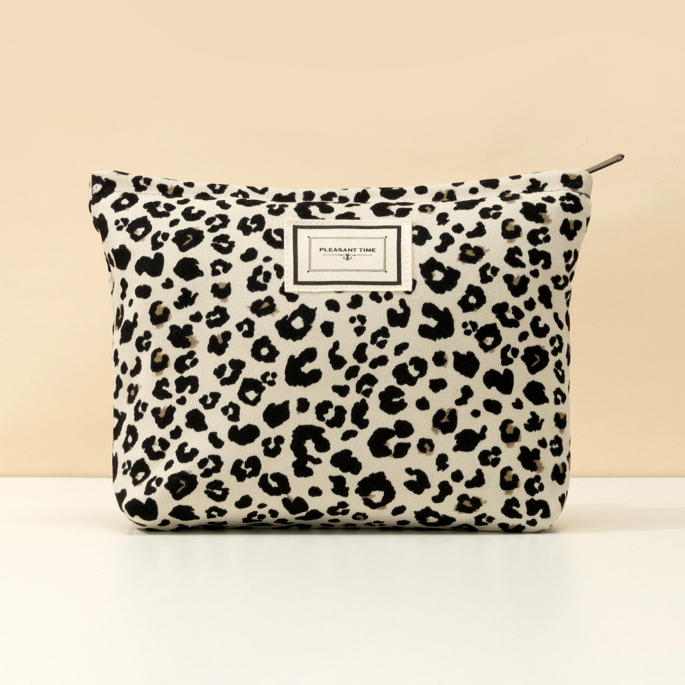 Multicoloured Stylish Creamy Leopard Print Makeup Bag Spacious And Organized Cosmetic Storage