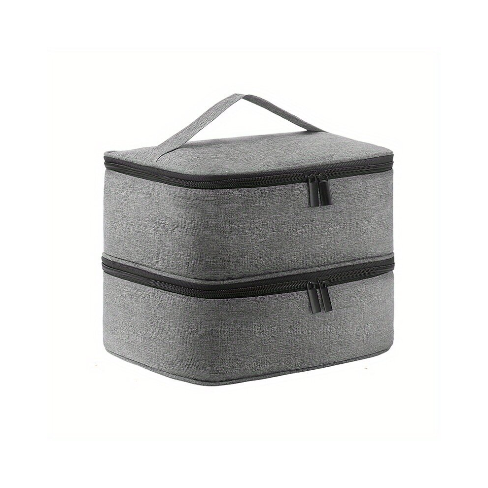 Grey Nail Polish Carrying Case Double Layer Nail Polish Storage Bag Fits Nail Dryer Lamp And Bottles Nail Polish Organizer Bag With Adjustable Dividers For