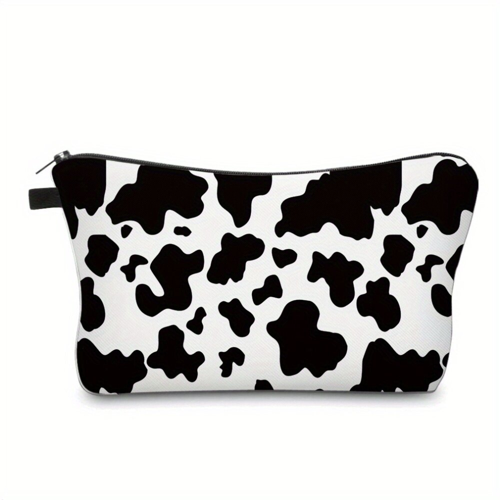Multicoloured Adorable Cow Pattern Cosmetic Bag For Women Roomy Makeup Bag With Water Resistant Toiletry Organizer Perfect Holiday Gift