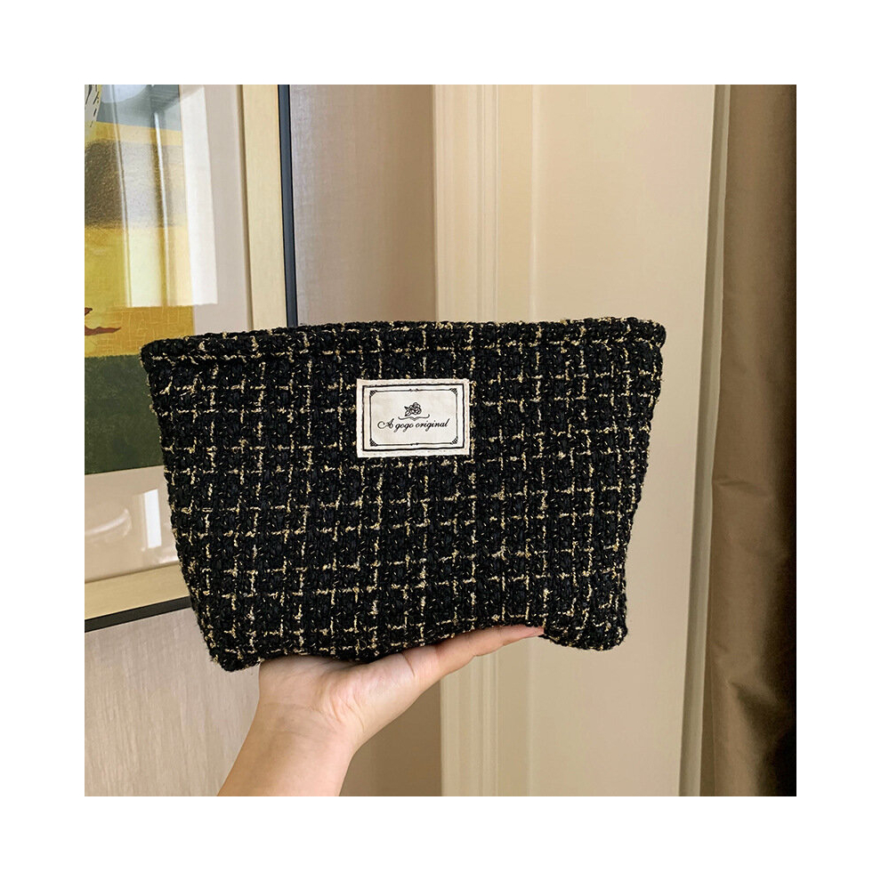Black Plaid Pattern Makeup Bag For Purse Roomy Zipper Cosmetic Bag Travel Toiletry Bag Pouch Accessories Organizer For Women Girls