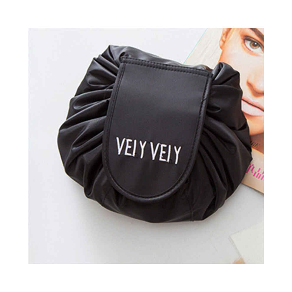 Black Stylish Portable Cosmetic Bag With Drawstrings Convenient & Waterproof Makeup Pouch For Girls Multifunction Large Capacity Storage Pouches Toiletry Ba