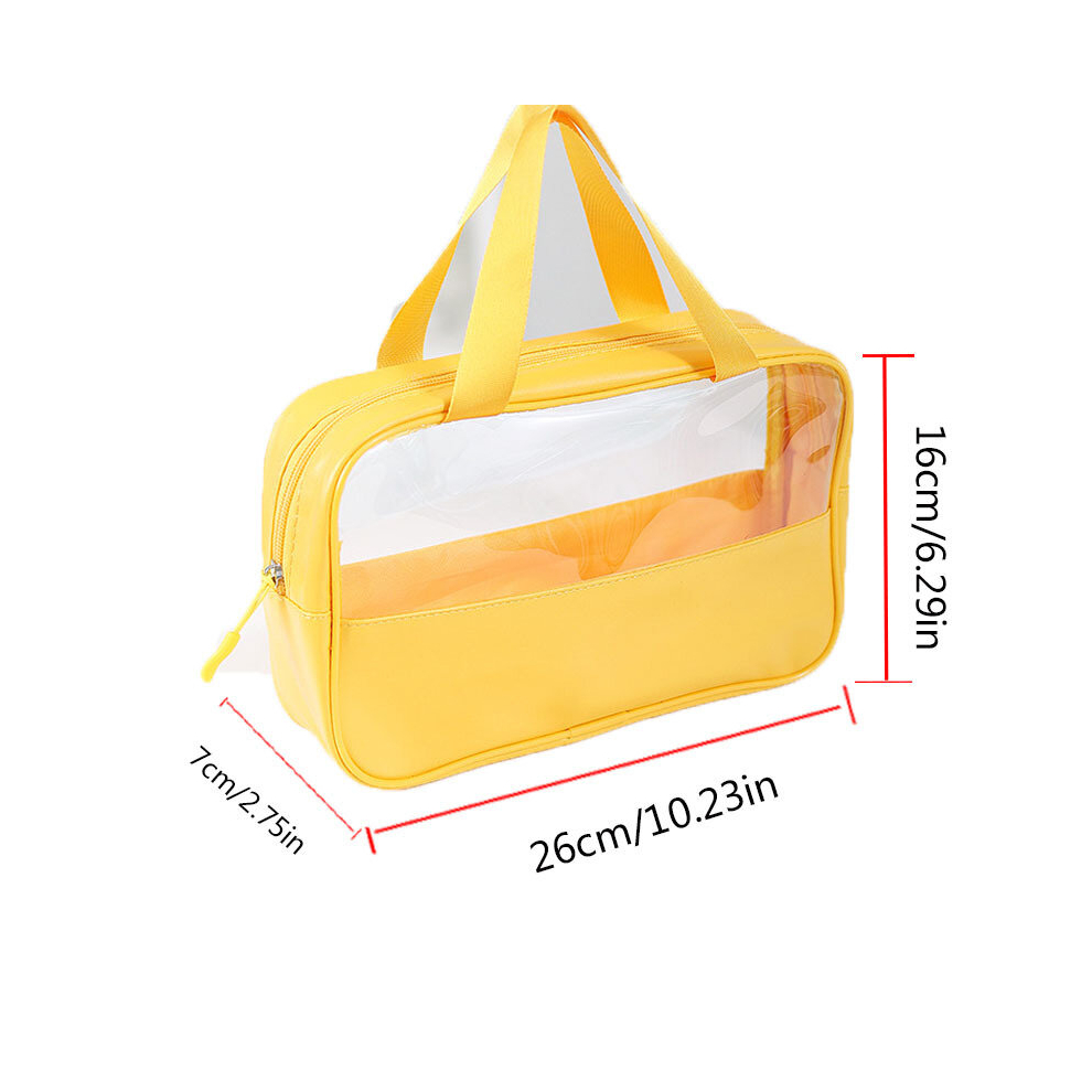 Yellow Clear Makeup Bag With Handle Pvc Toiletry Organizer Carry Pouch Transparent Cosmetic Bags For Traveling