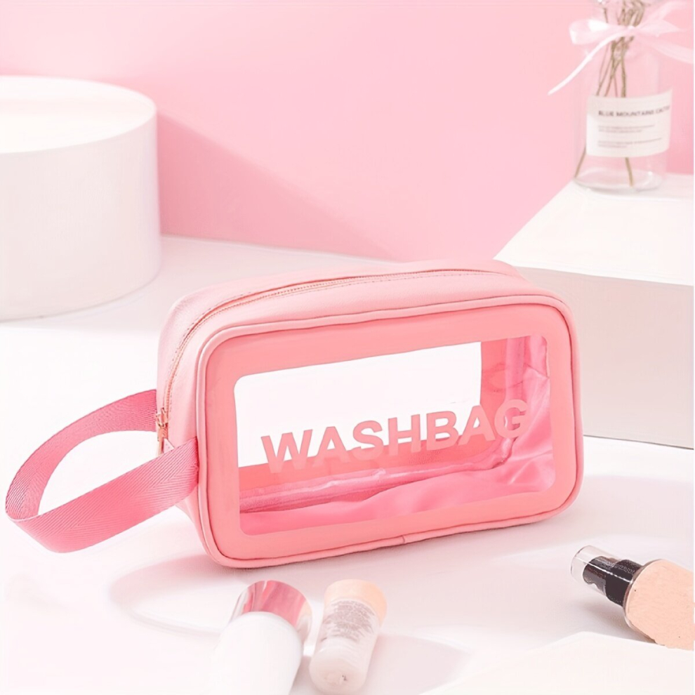 Pink Toiletry Makeup Bag Translucent Waterproof Cosmetic Bag Travel Makeup Cosmetic Pouch For Women Men Traveling Organizer For Toiletries & Cosmetics
