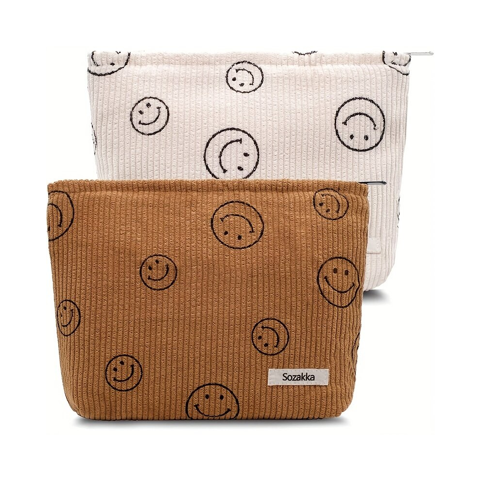 2Pcs Corduroy Makeup Bag Cosmetic Bag Large Capacity Ladies Women Make Up Organizer Accessories Zipper Pouch Purse Pencil Case