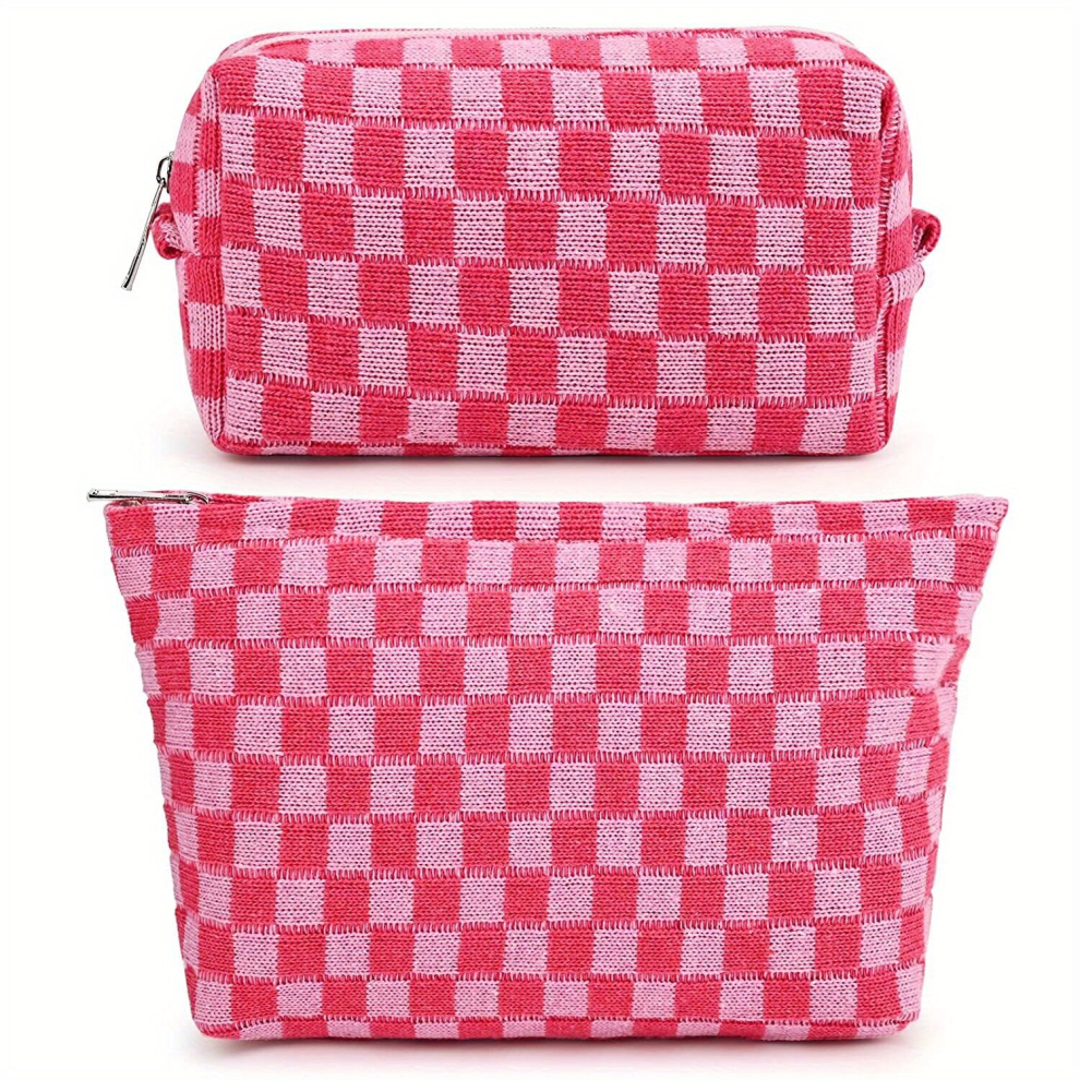 Multicoloured 2Pcs Checkered Makeup Bag Roomy Travel Toiletry Organizer For Women Perfect For Makeup Brushes And Cosmetics